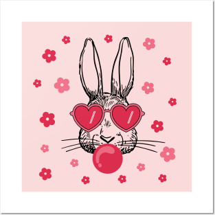 Rabbit in pink glasses Posters and Art